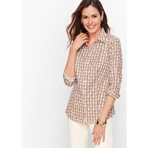 Talbots Womens 10 Multi Equestrian Links Perfect Button Up Non Iron Dress Shirt